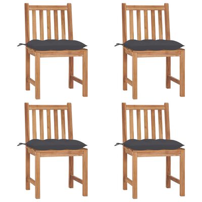 vidaXL Градински столове 4 бр с възглавници тиково дърво масив