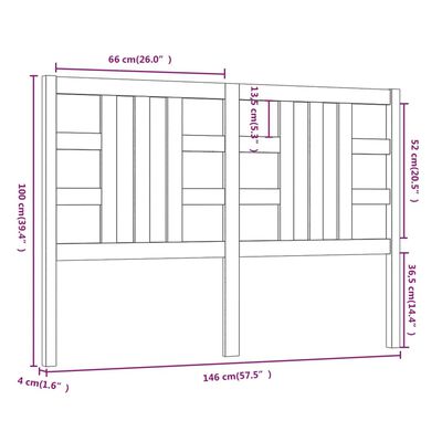 vidaXL Горна табла за легло, черна, 146x4x100 см, бор масив