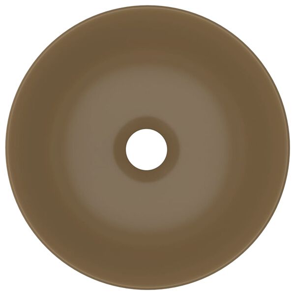 vidaXL Керамична мивка за баня, матово кремава, кръгла