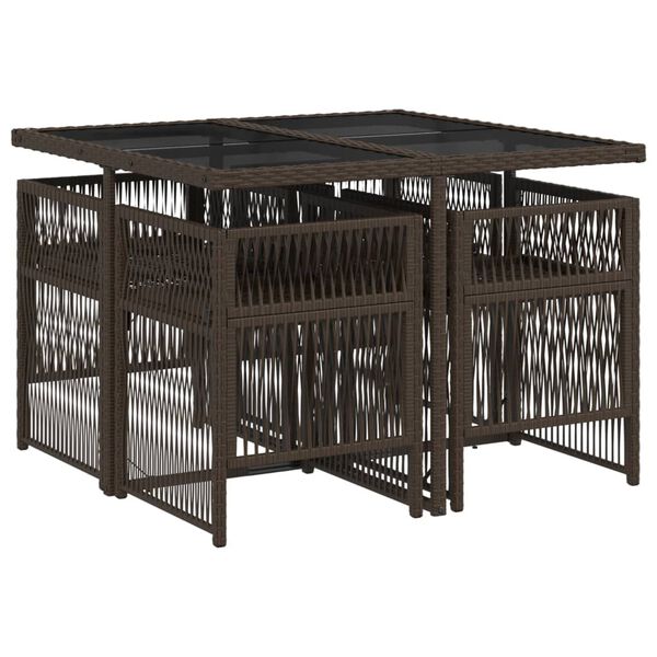 vidaXL Градински комплект с възглавници 5 части кафяв полиратан