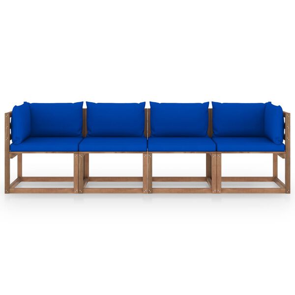 vidaXL Дворен 4-местен палетен диван с възглавници, бор с импрегнация