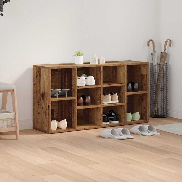 vidaXL Пейка за обувки Старо дърво 103 x 30 x 54,5 см Инженерно дърво