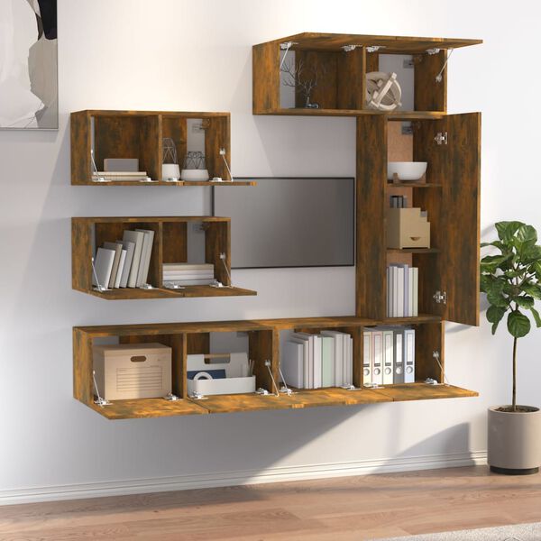 vidaXL Комплект ТВ шкафове от 6 части, опушен дъб, инженерно дърво