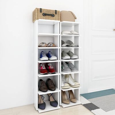 vidaXL Шкафове за обувки, 2 бр, бели, 27,5x27x102 см, инженерно дърво