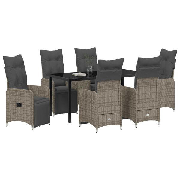 vidaXL Комплект за хранене в градината 7 pcs Сив Полиратан