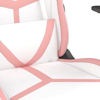 vidaXL Гейминг стол с опора за крака, Бял и Розов, изкуствена кожа