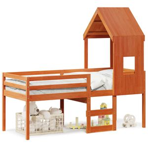 vidaXL Високо легло с покрив восъчнокафяв 90x200 см борово дърво масив