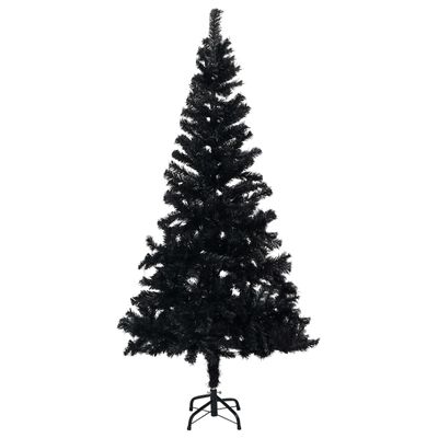 vidaXL Изкуствена осветена коледна елха със стойка черна 150 см PVC