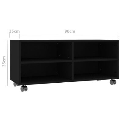 vidaXL ТВ шкаф с колелца, черен, 90x35x35 см, ПДЧ