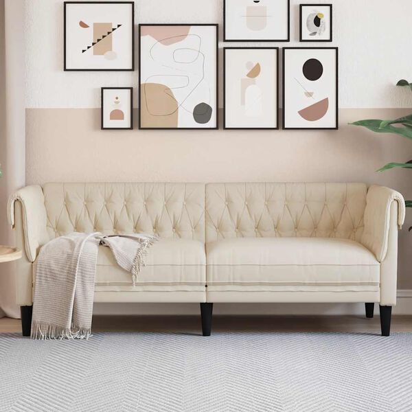 vidaXL Честърфийлд диван 3-местен лен