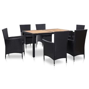 vidaXL Градински комплект с възглавници, 7 части, полиратан, черен