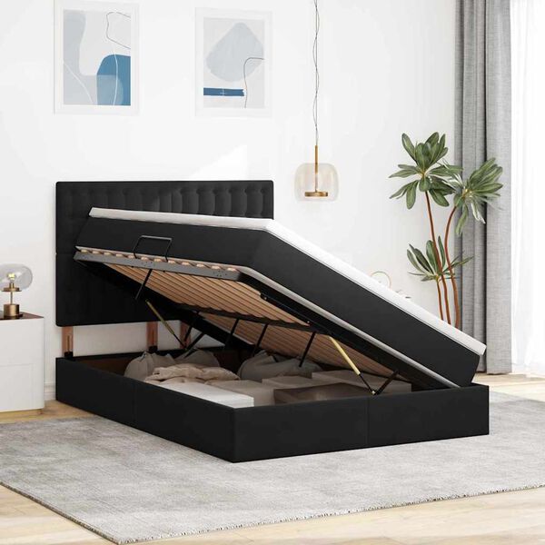 vidaXL Легло с място за съхранение и LED Черно 140 x 200 cm Кадифе