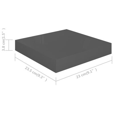 vidaXL Окачен стенен рафт, сив гланц, 23x23,5x3,8 см, МДФ