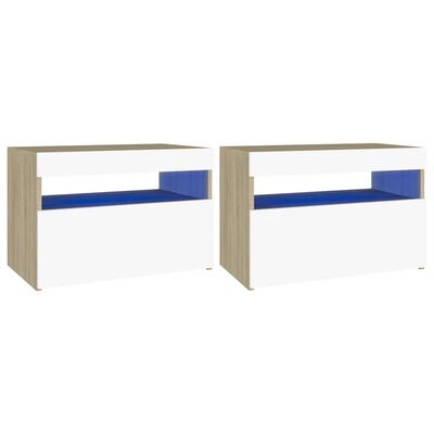vidaXL Нощни шкафчета с LED 2 бр бяло и сонома дъб 60x35x40 см