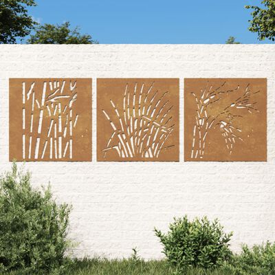 vidaXL Градински декорации 3 бр 55x55 см стомана кортен дизайн треви