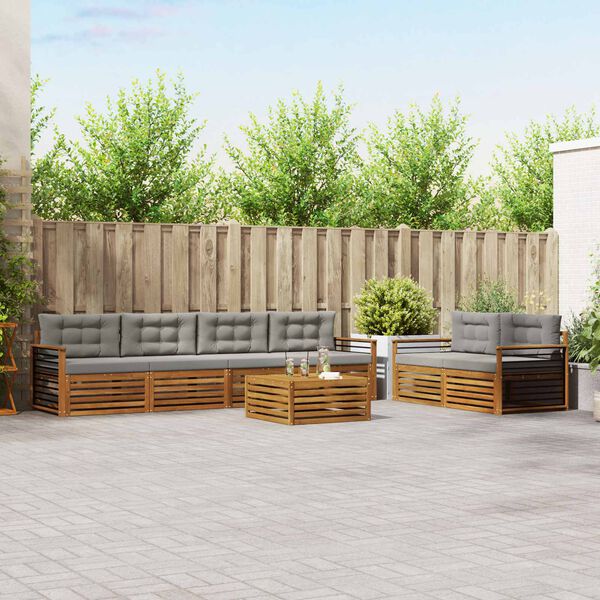 vidaXL Комплект дивани за открито 7 pcs Естествено и светло сиво