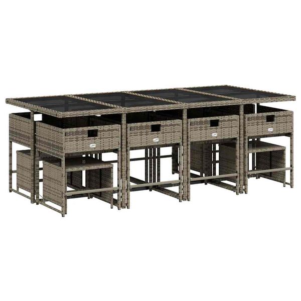 vidaXL Градински комплект от 13 части с възглавници сив полиратан