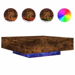 vidaXL Маса за кафе с LED осветление, опушен дъб, 100x100x31 см