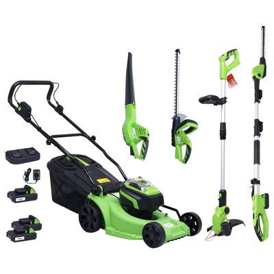 vidaXL Безжични градински инструменти от 5 части със зарядни и батерии