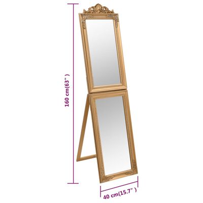 vidaXL Стоящо огледало, златисто, 40x160 см