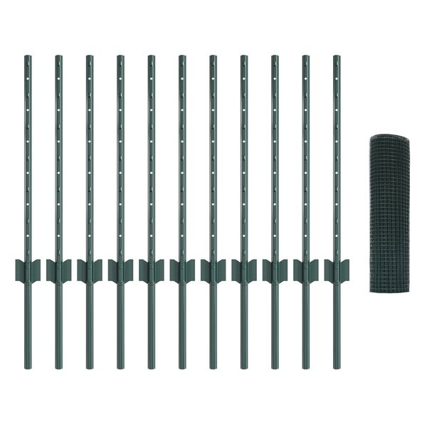 vidaXL Ограда с пост Зелен 0,6 x 25 м Стомана и PVC