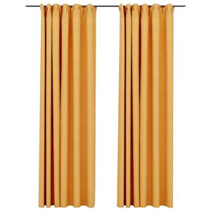 vidaXL Затъмняващи завеси с куки имитация лен 2 бр жълти 140x245 см