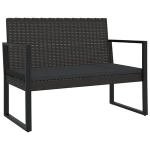 vidaXL Градинска пейка с възглавници, черна, 106 см, полиратан