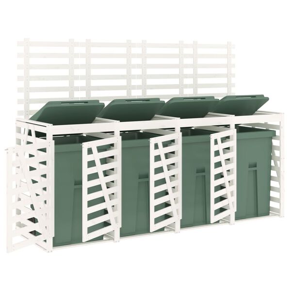 vidaXL Четворен навес за съхранение на кофи за боклук, бял, бор масив