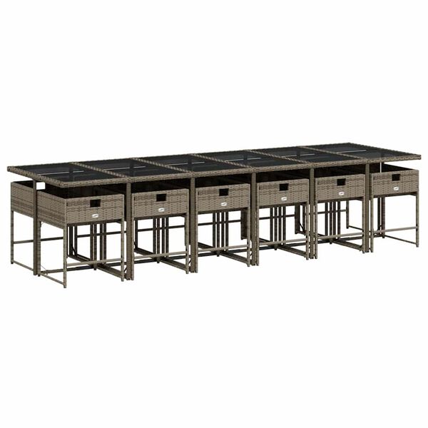 vidaXL Градински комплект от 13 части с възглавници сив полиратан