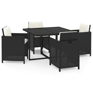 vidaXL Градински трапезен комплект възглавници 5 части полиратан черен