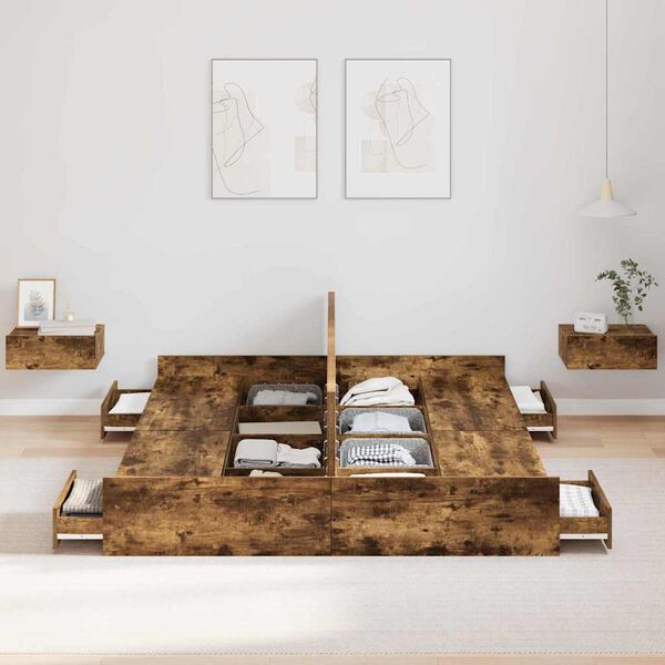 vidaXL Легло с място за съхранение с таблото Димян дъб 140 x 200 cm