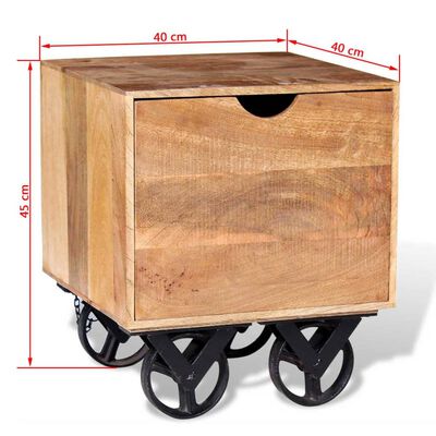 vidaXL Помощна маса с чекмеджета и колела, манго, 40x40x45 см