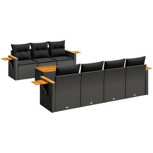 vidaXL Градински комплект диван с възглавници 8 части черен полиратан