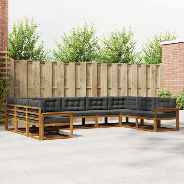 vidaXL Комплект дивани за открито 9 pcs Натурален и Антрацит