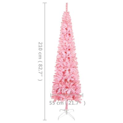 vidaXL Тънка осветена коледна елха, розова, 210 см
