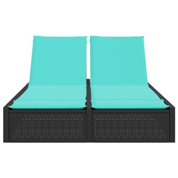 vidaXL Двоен шезлонг с възглавници, черен, полиратан