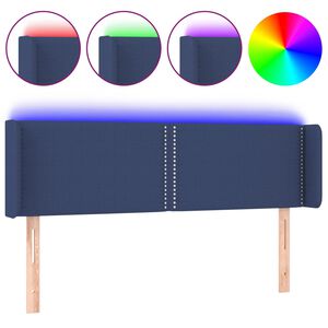 vidaXL LED горна табла за легло, синя, 147x16x78/88 см, плат