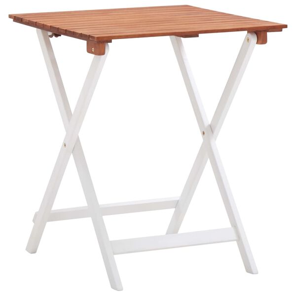 vidaXL Бистро комплект от 3 части, акация масив, тъмнокафяво и бяло