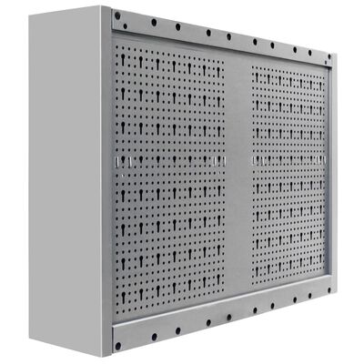 vidaXL Стенен шкаф за инструменти, индустриален, метал, сиво и черно