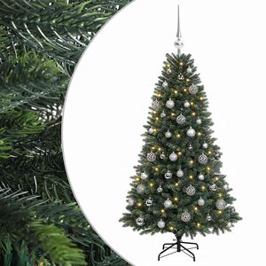 vidaXL Изкуствена коледна елха с топки 120 см 150 LED светодиода