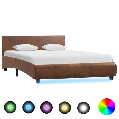 vidaXL Рамка за легло с LED, кафява, текстил, 120x200 см