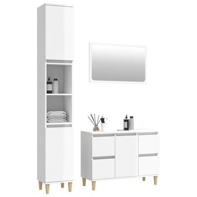 vidaXL Комплект мебели за баня от 3 части, бял гланц, инженерно дърво