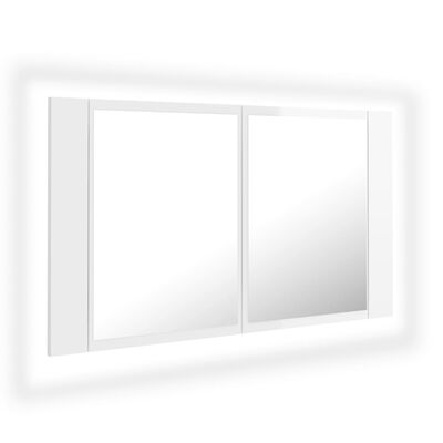 vidaXL Шкаф с LED огледало за баня, бял гланц, 80x12x45 см, акрил