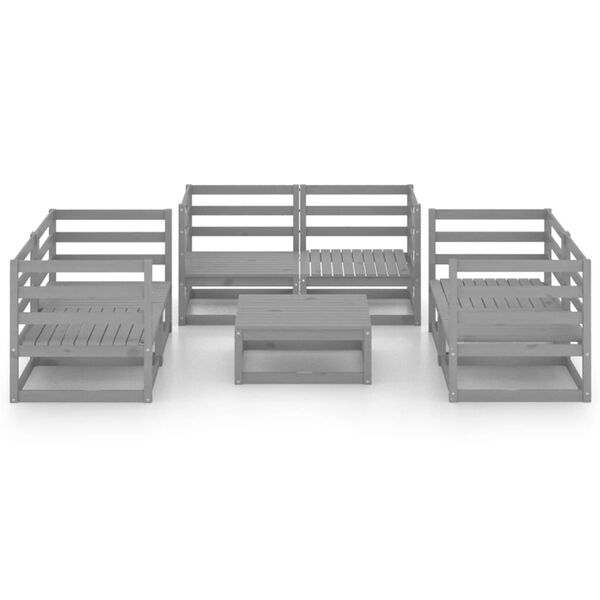 vidaXL Градински лаундж комплект, 7 части, сив, бор масив