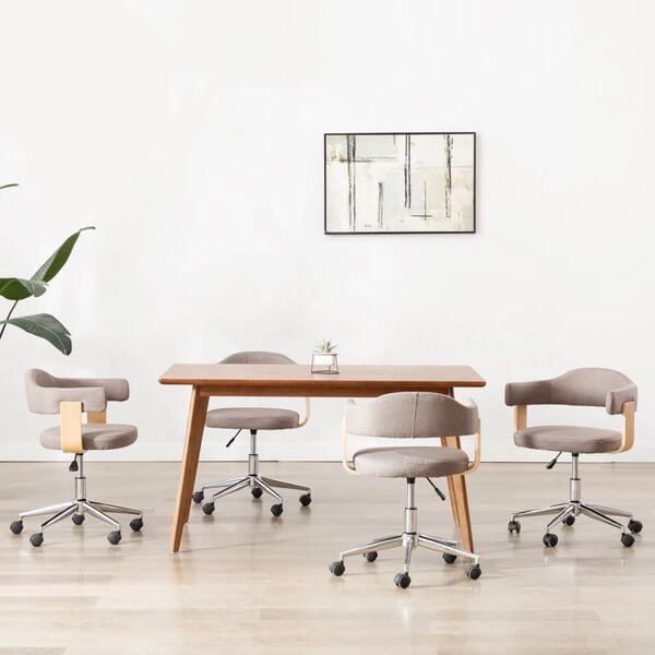 vidaXL Въртящи трапезни столове, 4 бр, таупе, извито дърво и текстил