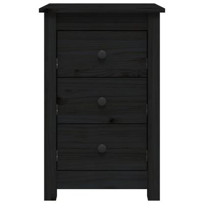vidaXL Нощно шкафче, черно, 40x35x61,5 см, борово дърво масив