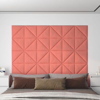 vidaXL Стенни панели, 12 бр, розови, 30x30 см, кадифе, 0,54 м²