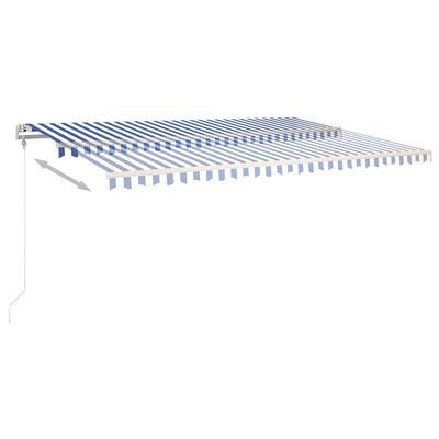 vidaXL Ръчно прибиращ се сенник с LED, 5x3,5 м, синьо и бяло