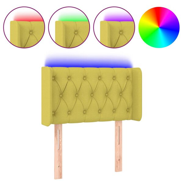 vidaXL LED горна табла за легло, зелена, 83x16x78/88 см, плат