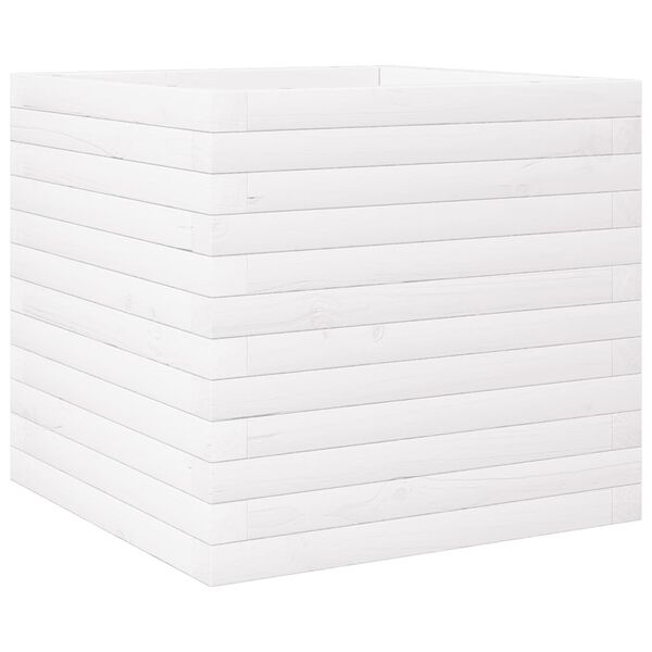 vidaXL Градинска кашпа, бяла, 50x50x46 см, борово дърво масив